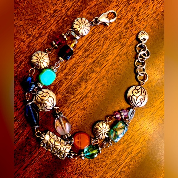 Brighton long silver stations, crystals, natural stone link set - Picture 3 of 16